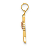 Cross with Flower and Heart Charm Pendant in Real 14k Multi-Tone Gold
