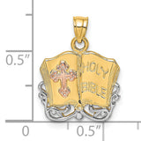 Holy Bible with Cross Charm Pendant in Real 14k Multi-Tone Gold