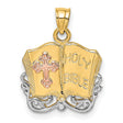 Holy Bible with Cross Charm Pendant in Real 14k Multi-Tone Gold