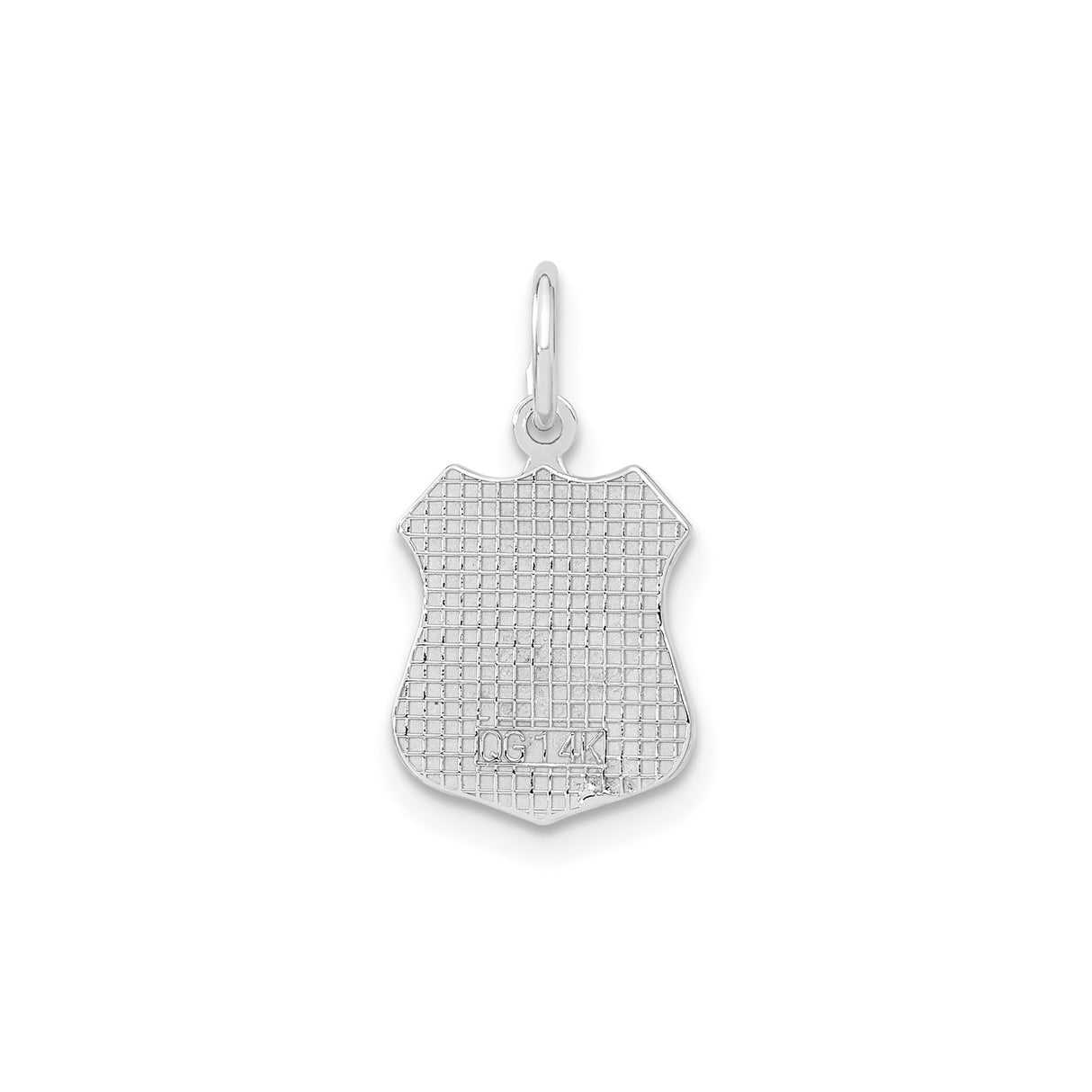 14k White Gold Police Badge Pendant with Shield Design and POLICE Engraving