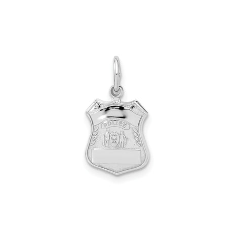 14k White Gold Police Badge Pendant with Shield Design and POLICE Engraving