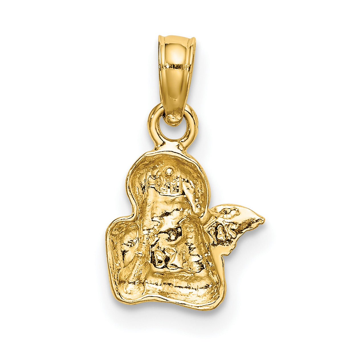 Angel Resting Elbow Rhodium Wing Charm Pendant in Real 14k Multi-Tone Gold