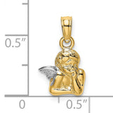 Angel Resting Elbow Rhodium Wing Charm Pendant in Real 14k Multi-Tone Gold