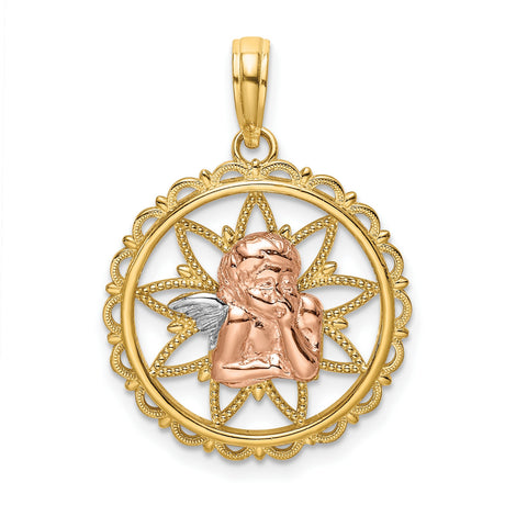 Cut-out Angel Charm Pendant in Real 14k Multi-Tone Gold