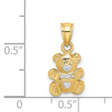 14k Two-Tone Gold Teddy Bear Pendant with Heart and Bowtie Detail, Cute Animal Charm for Women