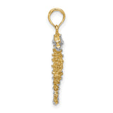 14k Two-Tone Gold Seahorse Pendant, Textured Ocean Animal Charm, Nautical Theme for Women
