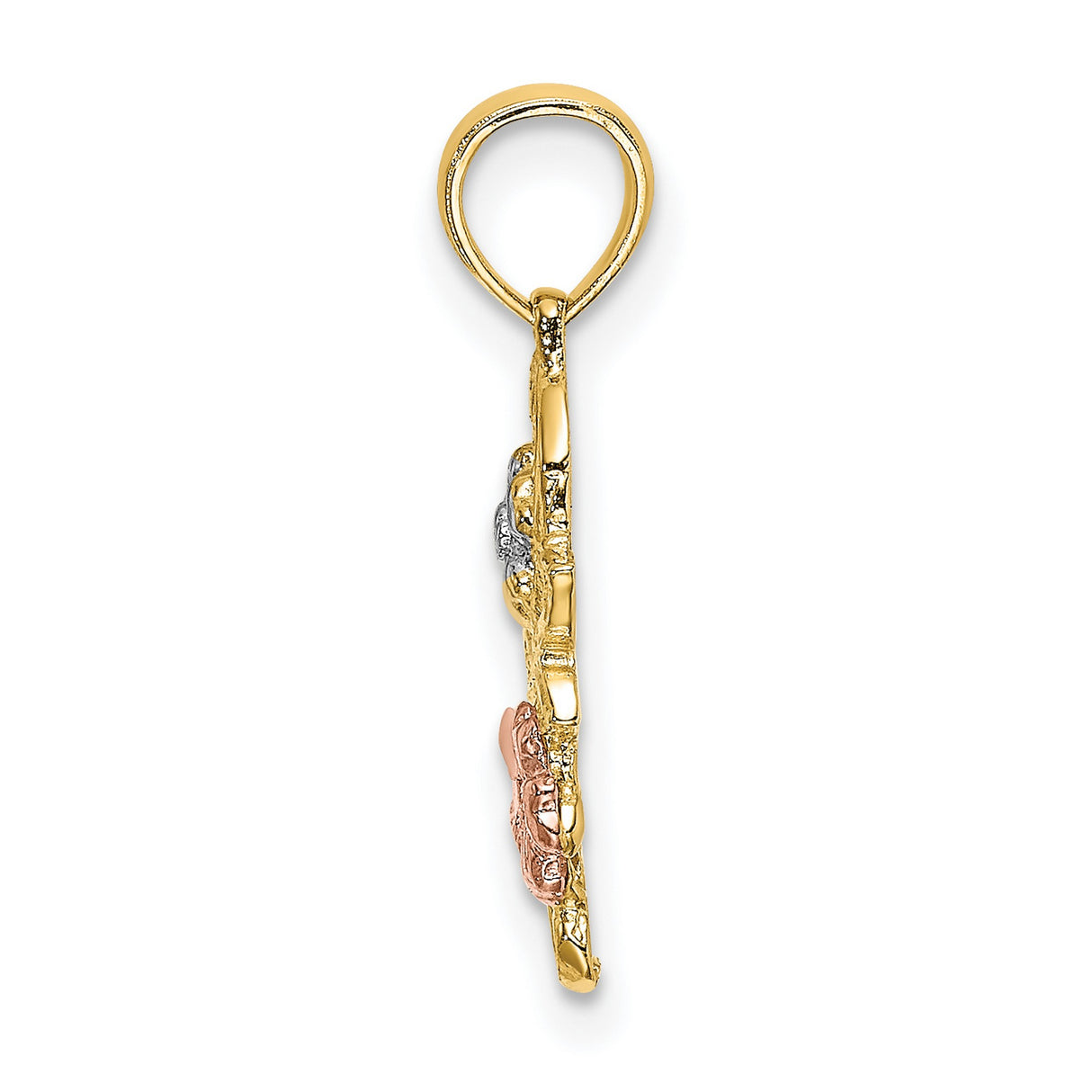 14k Two-Tone Gold Floral Pendant with Leaf Design and Rose Gold Accents for Women