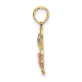 14k Two-Tone Gold Floral Pendant with Leaf Design and Rose Gold Accents for Women