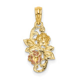 14k Two-Tone Gold Floral Pendant with Leaf Design and Rose Gold Accents for Women