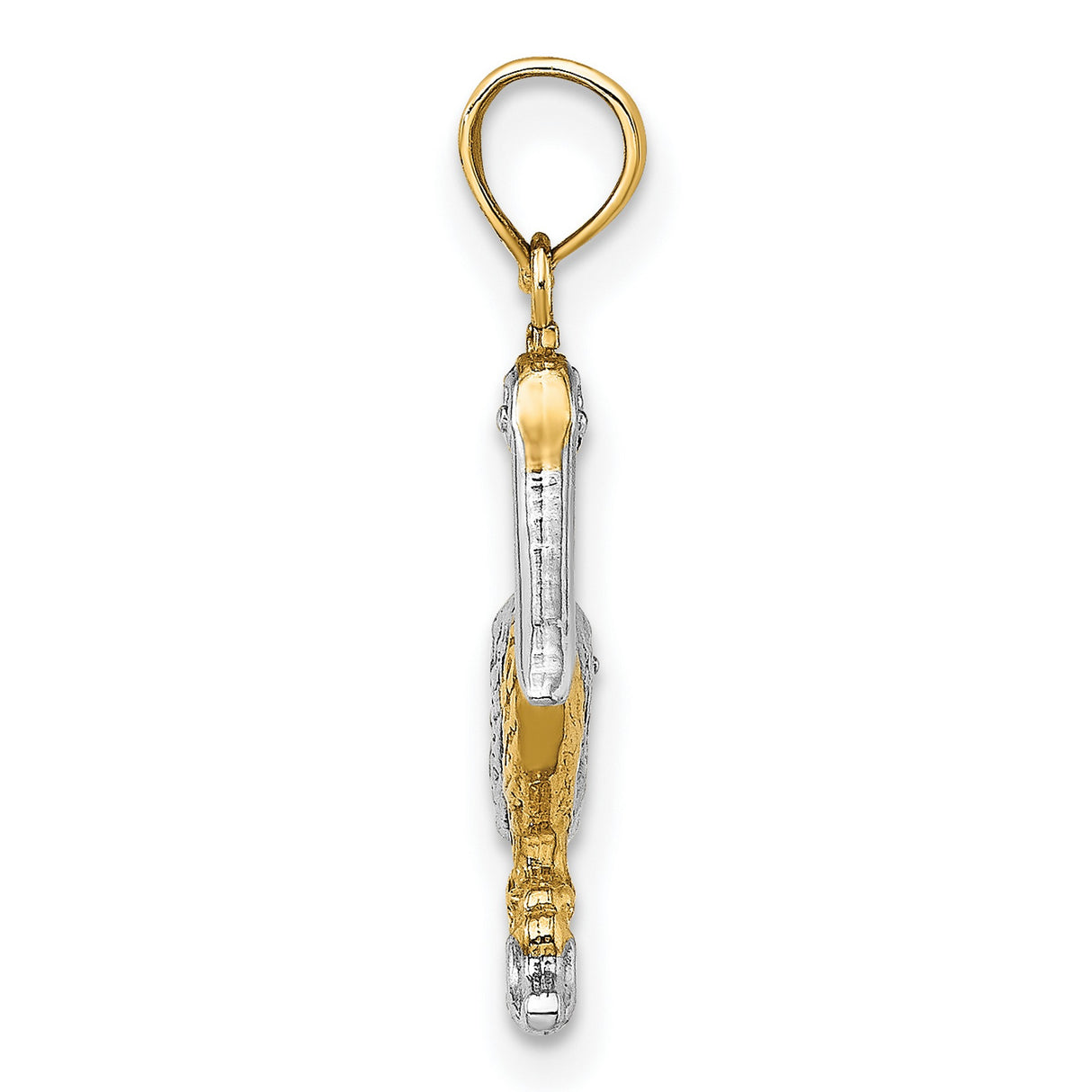14k Yellow Gold Two-Tone Pelican Pendant, Detailed Bird on Rock, Nautical Coastal Theme