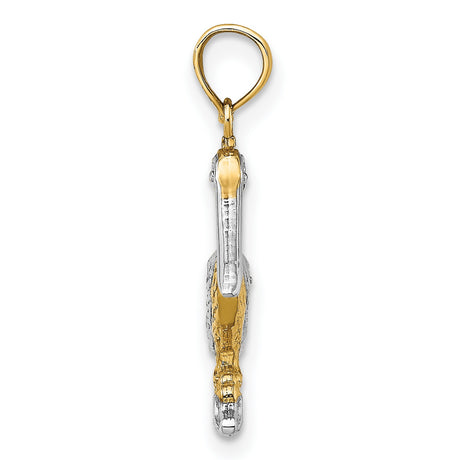 14k Yellow Gold Two-Tone Pelican Pendant, Detailed Bird on Rock, Nautical Coastal Theme