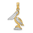14k Yellow Gold Two-Tone Pelican Pendant, Detailed Bird on Rock, Nautical Coastal Theme