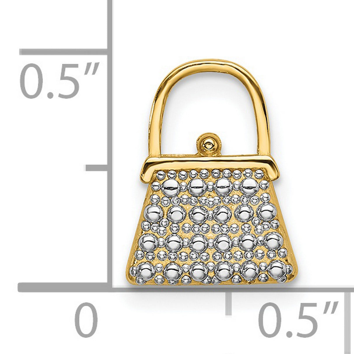 14k Yellow Gold Handbag Charm Pendant with Rhodium Accents, Purse Design, Two-Tone Jewelry