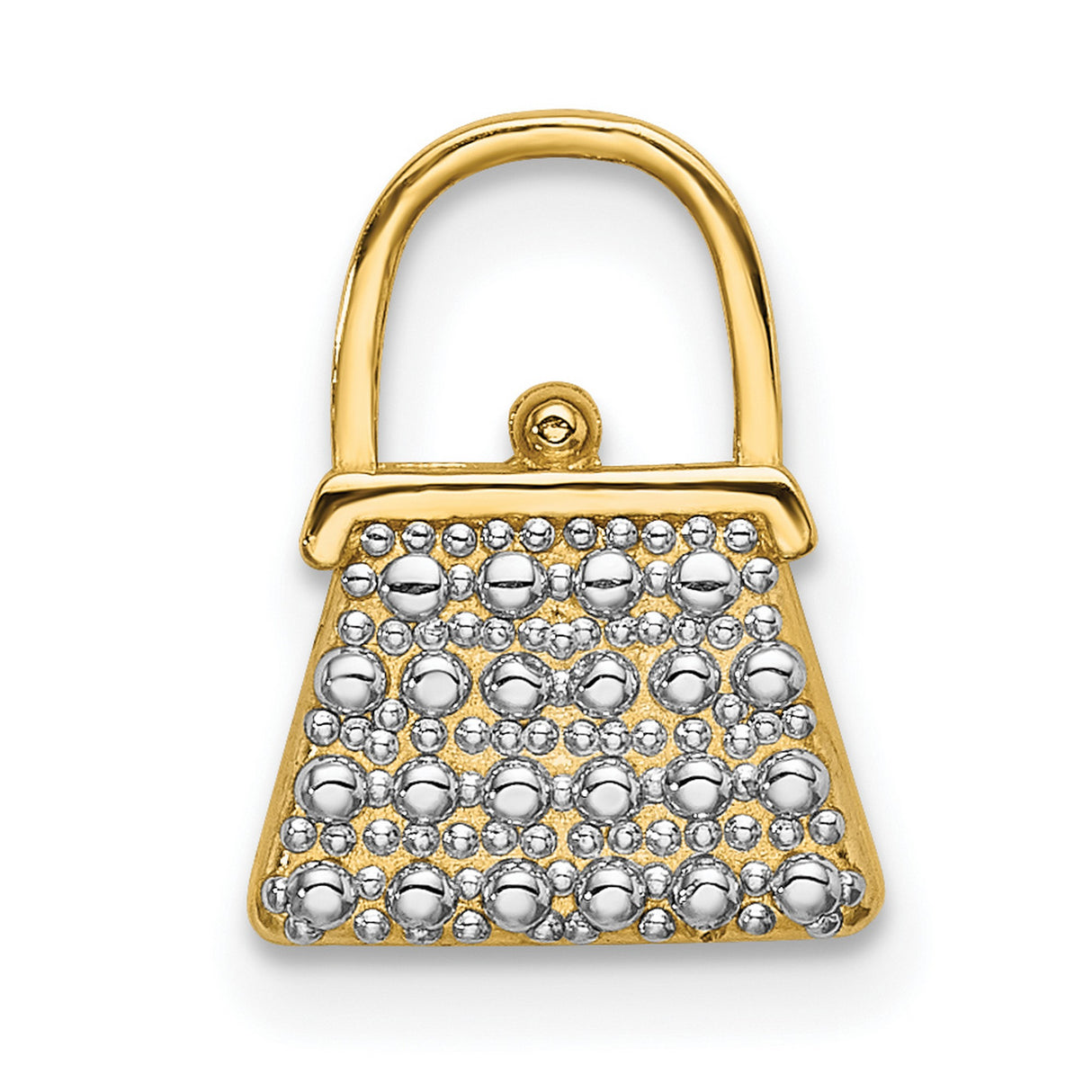 14k Yellow Gold Handbag Charm Pendant with Rhodium Accents, Purse Design, Two-Tone Jewelry