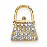 14k Yellow Gold Handbag Charm Pendant with Rhodium Accents, Purse Design, Two-Tone Jewelry