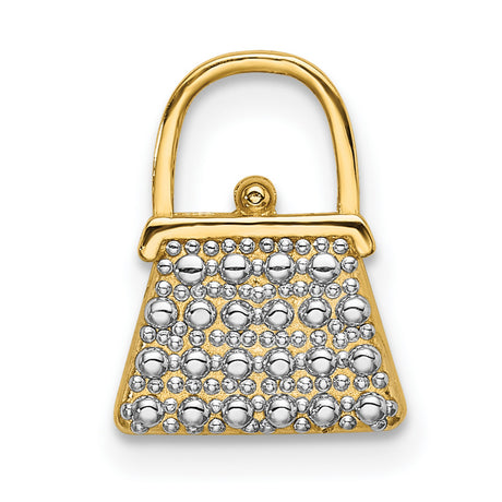 14k Yellow Gold Handbag Charm Pendant with Rhodium Accents, Purse Design, Two-Tone Jewelry