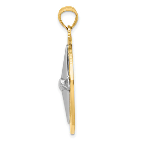 14k Two-Tone Gold Compass Pendant with Cardinal Points, Nautical Travel Charm