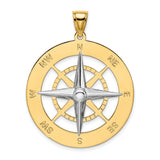 14k Two-Tone Gold Compass Pendant with Cardinal Points, Nautical Travel Charm