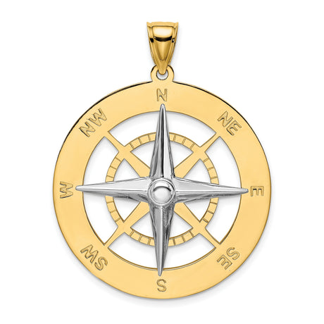14k Two-Tone Gold Compass Pendant with Cardinal Points, Nautical Travel Charm