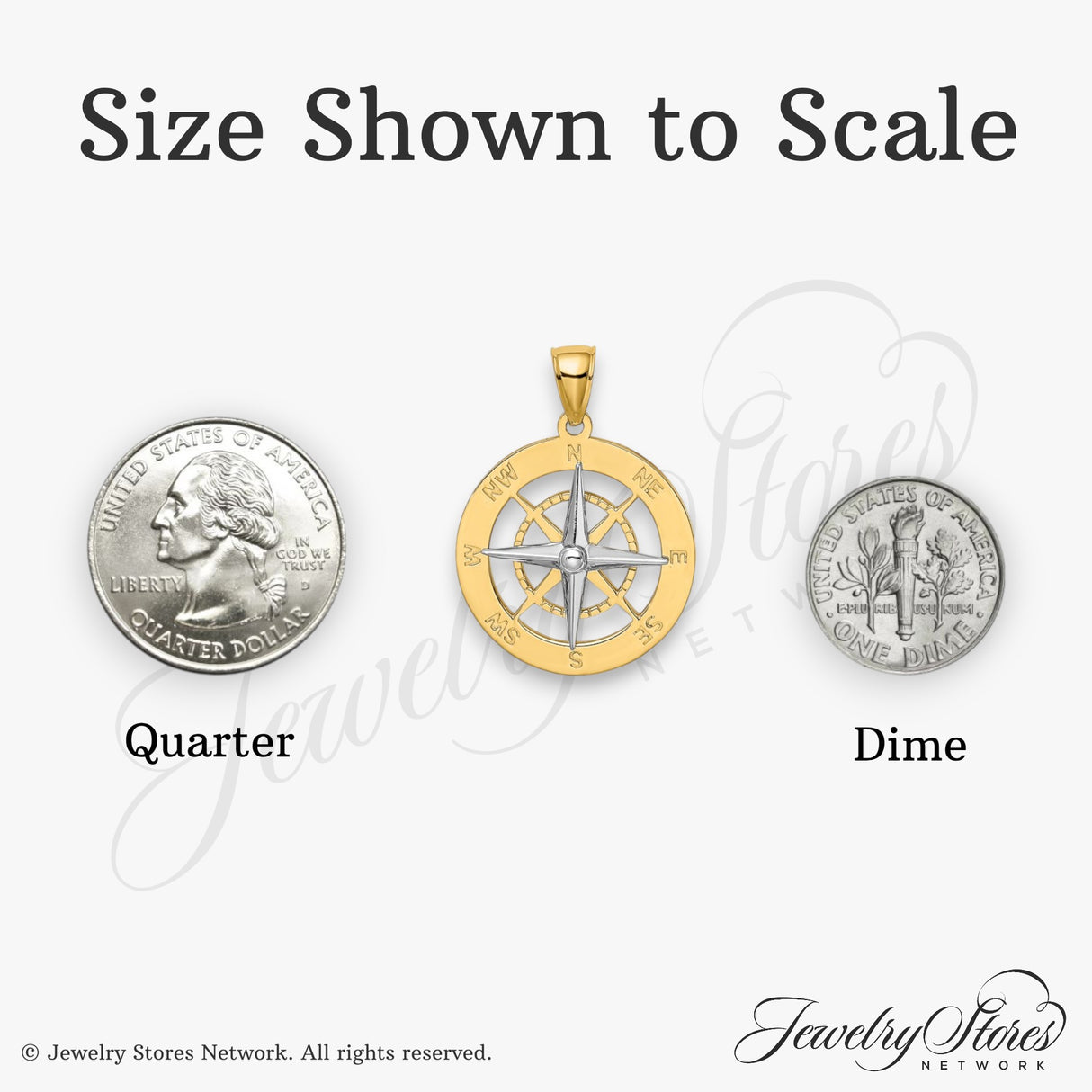 14k Two-Tone Gold Compass Rose Pendant with White Gold Points and Directions