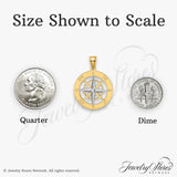 14k Two-Tone Gold Compass Rose Pendant with White Gold Points and Directions