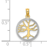 14k Two-Tone Gold Tree of Life Pendant with Diamond Cut Detailing, Openwork Design
