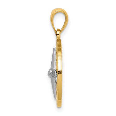 14k Two-Tone Gold Compass Pendant with North South East West Design, Nautical Charm for Men and Women
