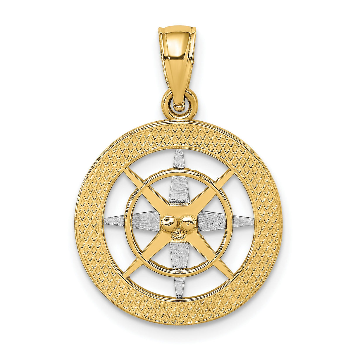 14k Two-Tone Gold Compass Pendant with North South East West Design, Nautical Charm for Men and Women