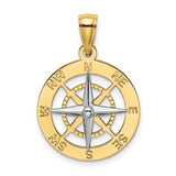 14k Two-Tone Gold Compass Pendant with North South East West Design, Nautical Charm for Men and Women