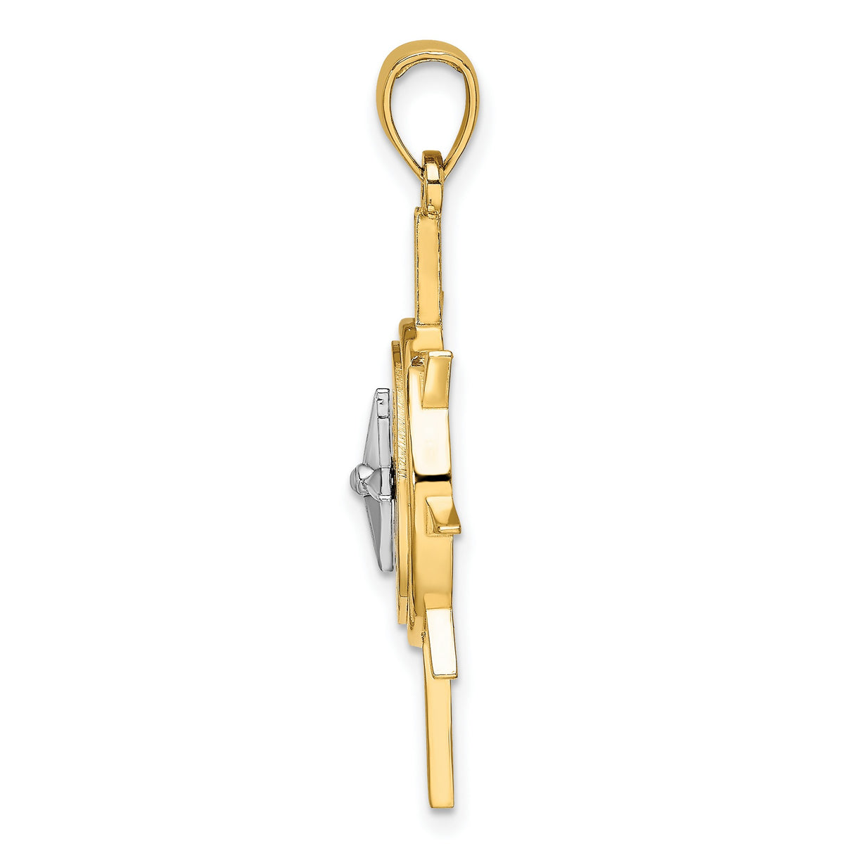 14k Two-Tone Gold Compass Pendant, Nautical Medallion with Star Frame, Travel Charm