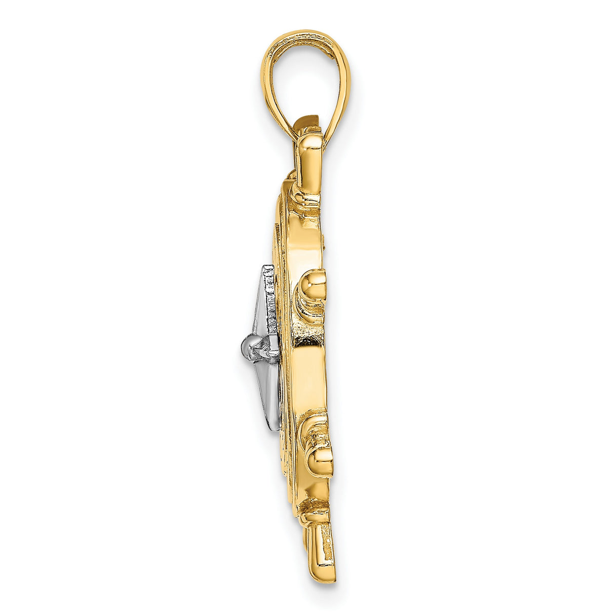 14k Two-Tone Gold Compass Rose Pendant with Nautical Ship Wheel Design for Men