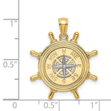 14k Two-Tone Gold Compass Rose Pendant with Nautical Ship Wheel Design for Men