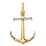 14k Yellow Gold Anchor Pendant with Rhodium Accents, Two-Tone Nautical Design for Men or Unisex Wear