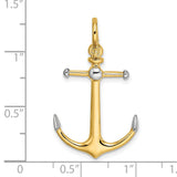 14k Yellow Gold Anchor Pendant with Rhodium Accents, Two-Tone Nautical Design for Men or Unisex Wear