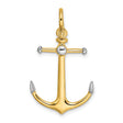 14k Yellow Gold Anchor Pendant with Rhodium Accents, Two-Tone Nautical Design for Men or Unisex Wear