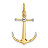 14k Yellow Gold Anchor Pendant with Rhodium Accents, Two-Tone Nautical Design for Men or Unisex Wear