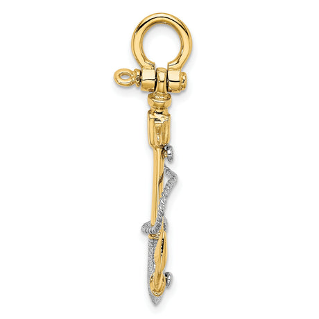 14k Two-Tone Gold Anchor Pendant with Rope Design, Nautical Christian Charm