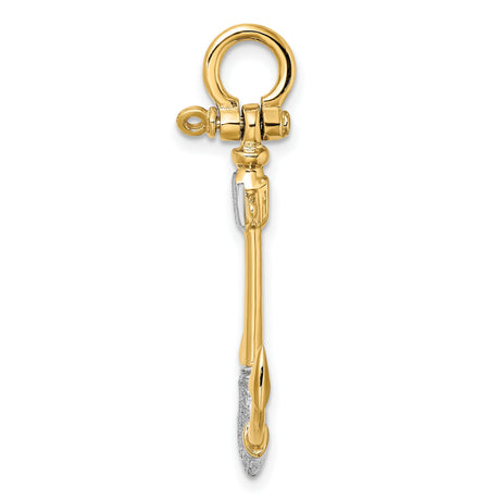 14k Multi-Tone Gold Anchor Pendant, Nautical Design with Yellow and Rhodium Finish, Christian Symbol for Men or Unisex