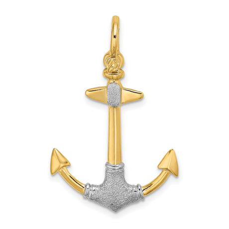 14k Multi-Tone Gold Anchor Pendant, Nautical Design with Yellow and Rhodium Finish, Christian Symbol for Men or Unisex