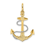 14k Two-Tone Gold Anchor Pendant with Textured Rope Detail, Nautical Christian Jewelry