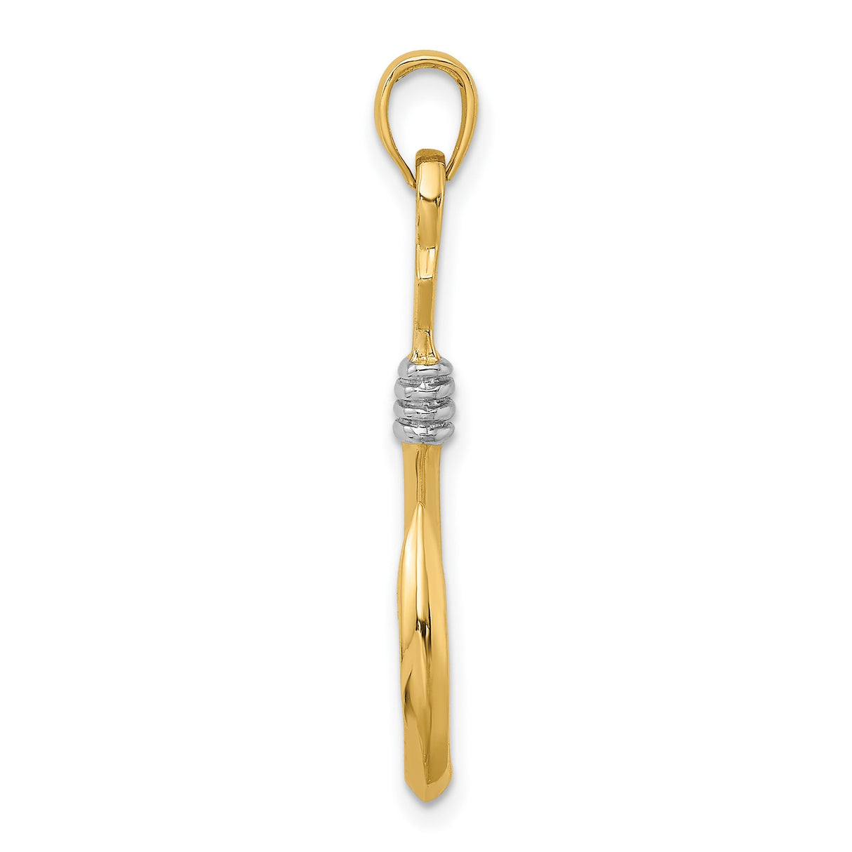 14k Yellow Gold Fish Hook Pendant with Rope Design, Two-Tone Nautical Charm for Men