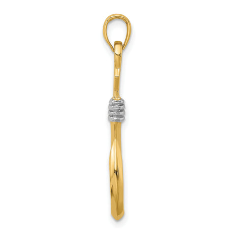 14k Yellow Gold Fish Hook Pendant with Rope Design, Two-Tone Nautical Charm for Men