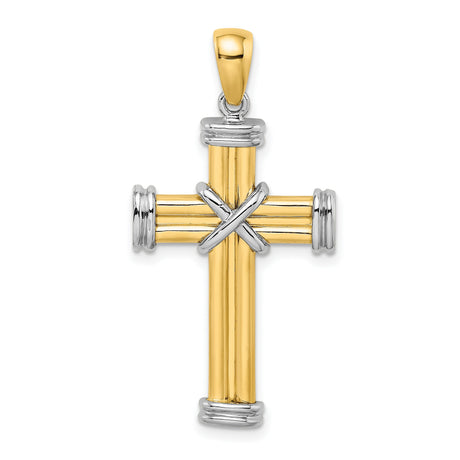 14k Multi-Tone Gold Cross Pendant, Polished Religious Charm for Men and Women