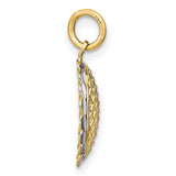 14k Yellow Gold and Rhodium Pendant with Lattice Grid Design and Scalloped Edge
