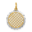14k Yellow Gold and Rhodium Pendant with Lattice Grid Design and Scalloped Edge