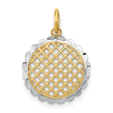 14k Yellow Gold and Rhodium Pendant with Lattice Grid Design and Scalloped Edge
