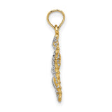 14k Multi-Tone Gold Seahorse Pendant with Starfish Charm, Nautical Ocean Theme