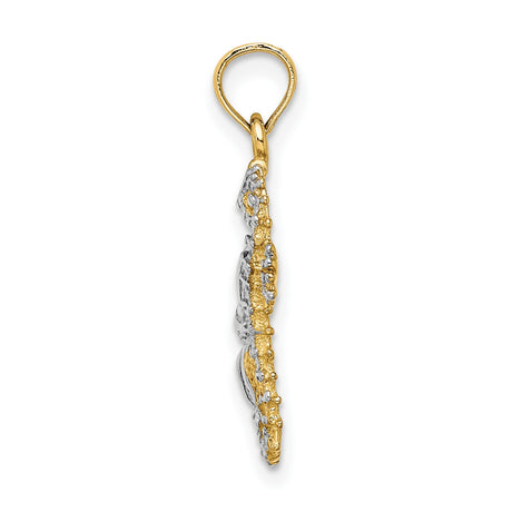 14k Multi-Tone Gold Seahorse Pendant with Starfish Charm, Nautical Ocean Theme