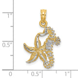 14k Multi-Tone Gold Seahorse Pendant with Starfish Charm, Nautical Ocean Theme