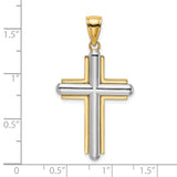 Beveled Cross Charm Pendant in Real 14k Multi-Tone Gold